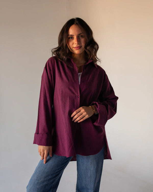 Pure Linen Shirt-Burgundy