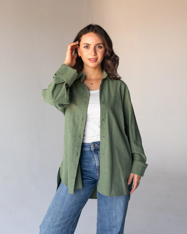 Pure Linen Shirt-Muted Green