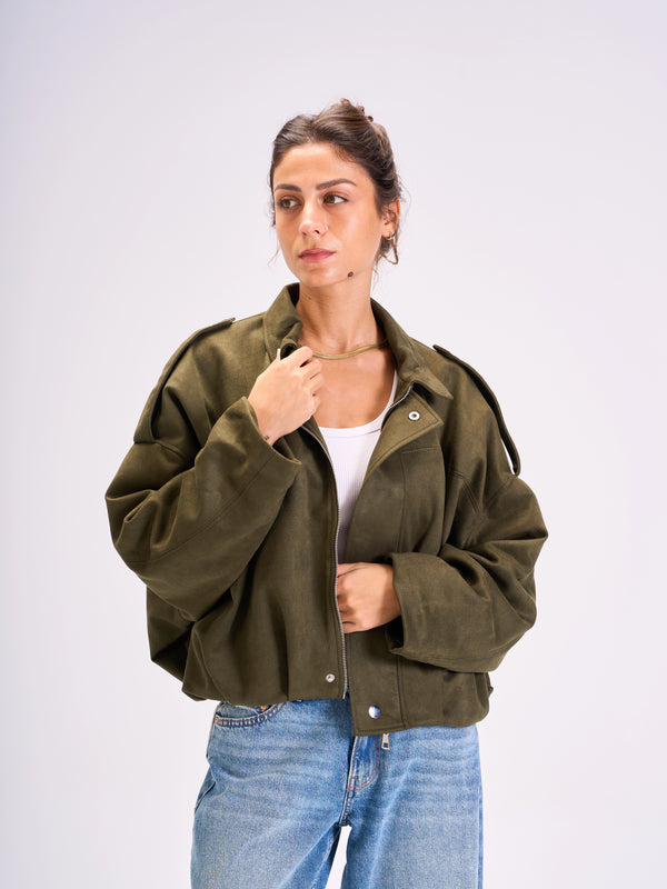 Heavyweight suede jacket -Olive