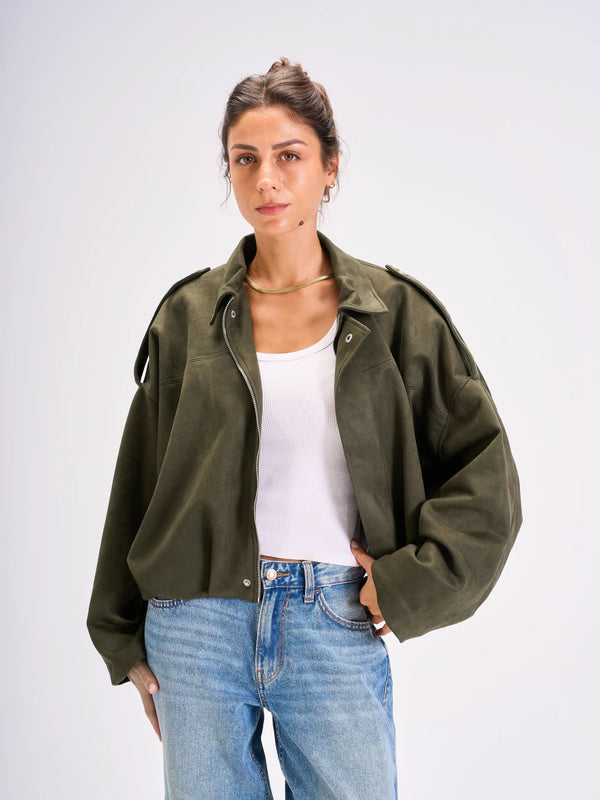 Heavyweight suede jacket -Olive