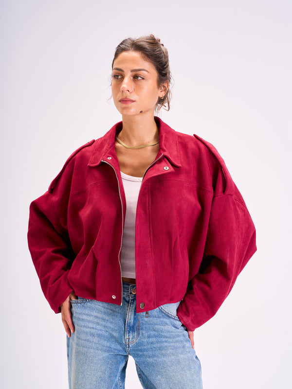 Heavyweight suede jacket -Burgundy