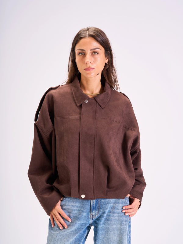 Heavyweight suede jacket -Dark Brown